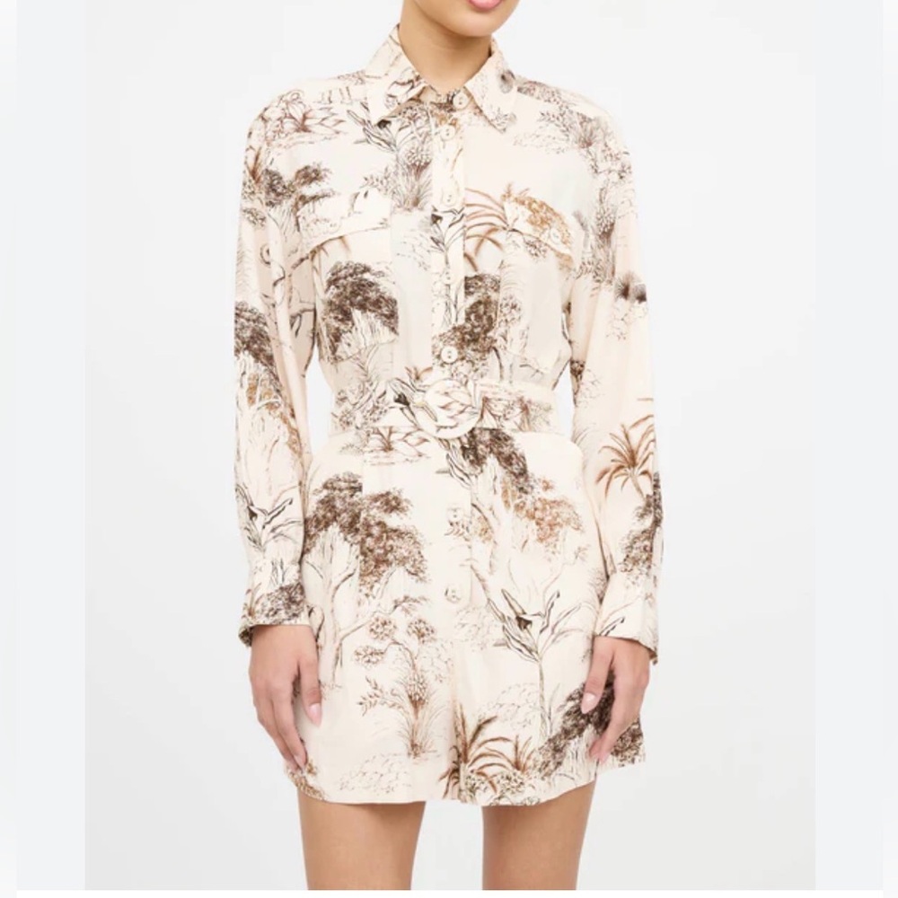 Sandro Jaine Printed Belted Linen Romper